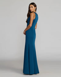 Mac Duggal 49093 Ocean Blue embellished neck trumpet gown - back
