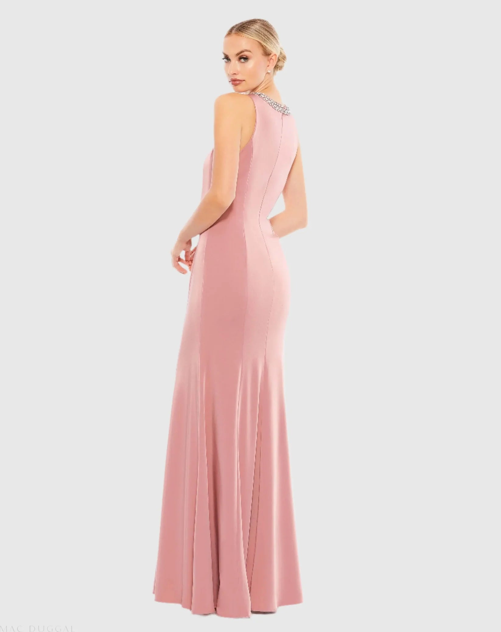 Mac Duggal 49093 Rose Pink embellished neck trumpet gown - back