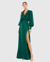 Mac Duggal Green Bishop Sleeve Faux Wrap Gown #49146 Emerald Green