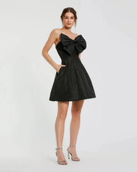 Mac Duggal #49210 black strapless oversized bow mini dress