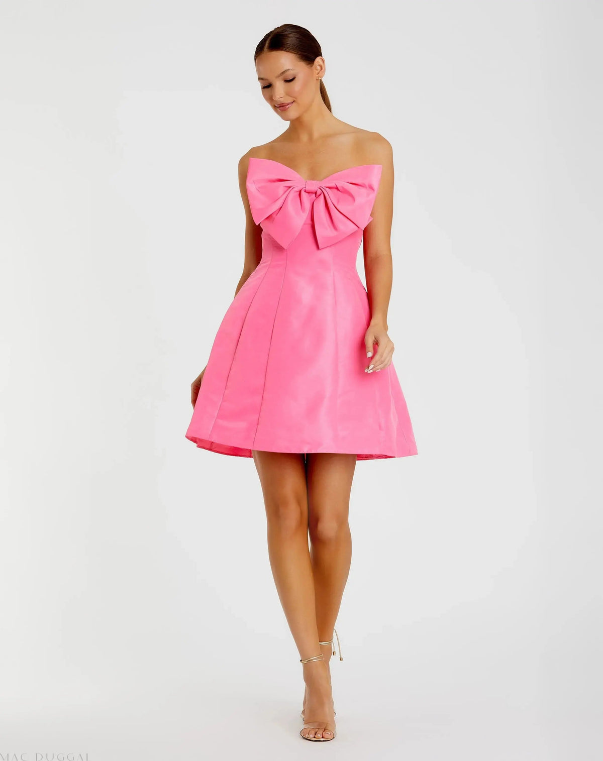 Mac Duggal #49210 pink strapless oversized bow mini dress