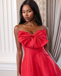 Mac Duggal #49210 red bow mini dress alternate view