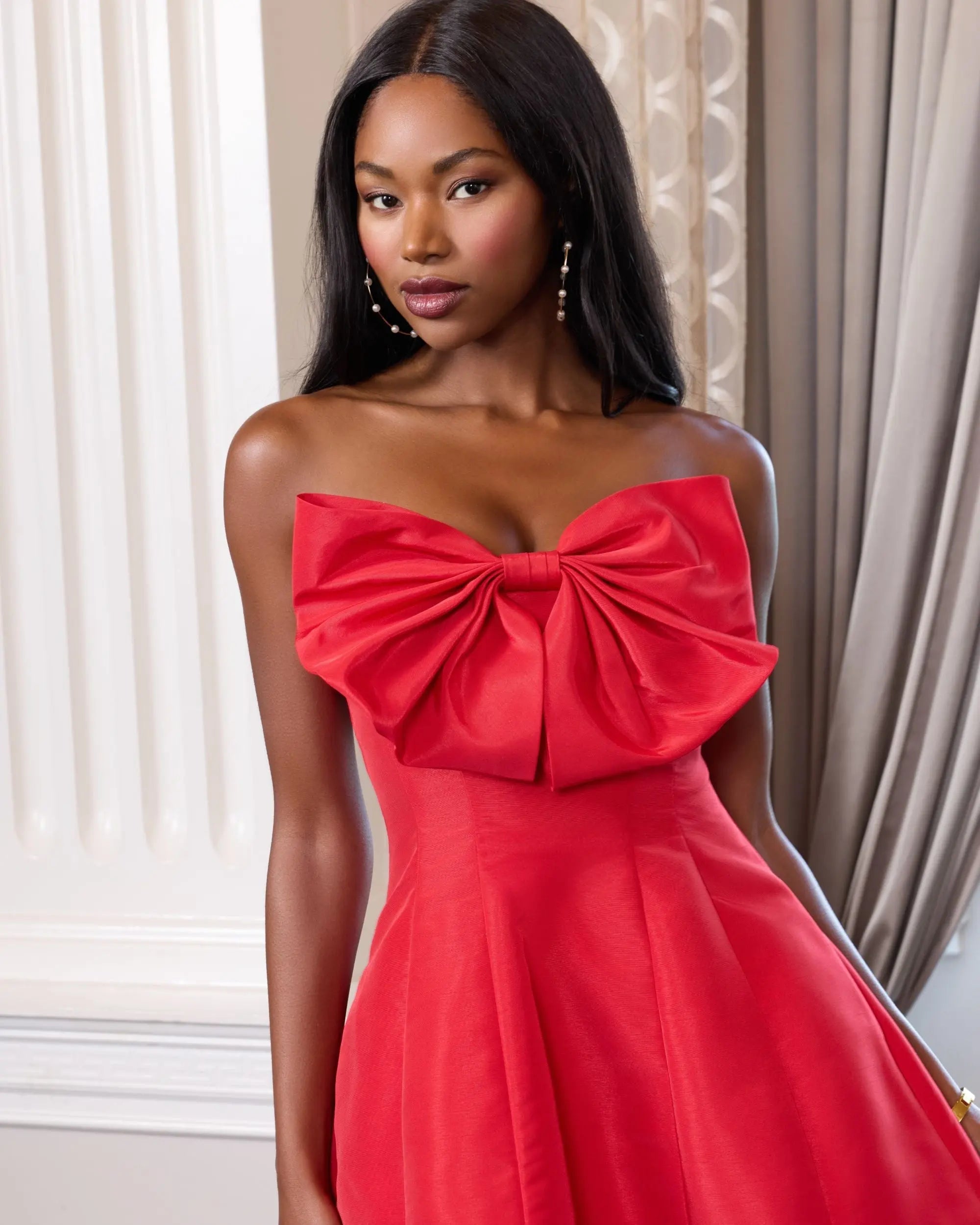 Mac Duggal #49210 red bow mini dress alternate view