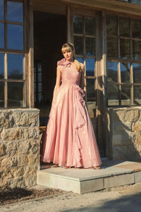 Mac Duggal #49252 rose gold asymmetric rosette ball gown