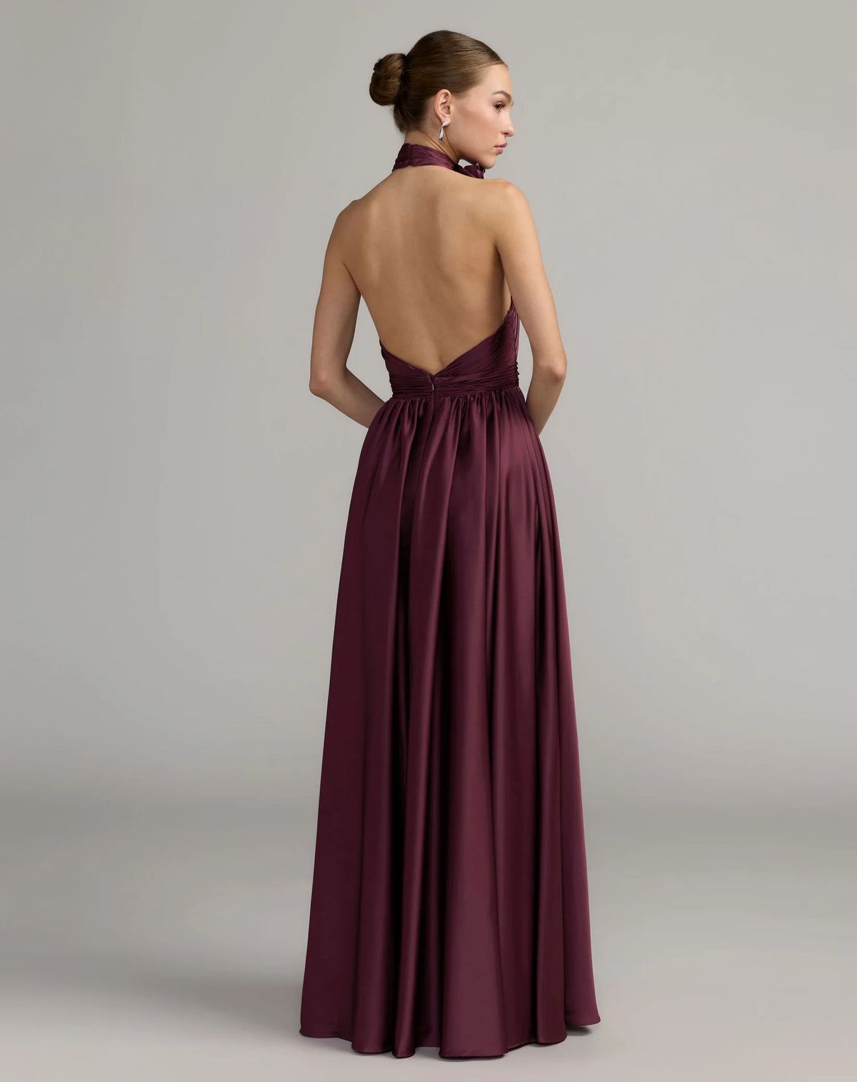 Mac Duggal, Purple Soft Tie Halter Neck High Slit Gown #49333 Eggplant 