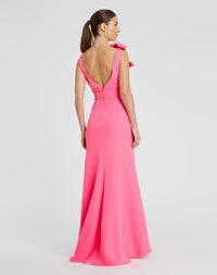 Sleeveless V Neck Bow Detail Mermaid Gown - Royal Blue