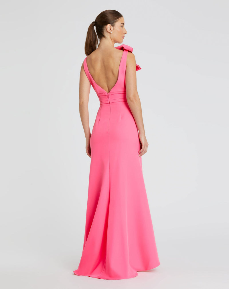 Sleeveless V Neck Bow Detail Mermaid Gown - Royal Blue