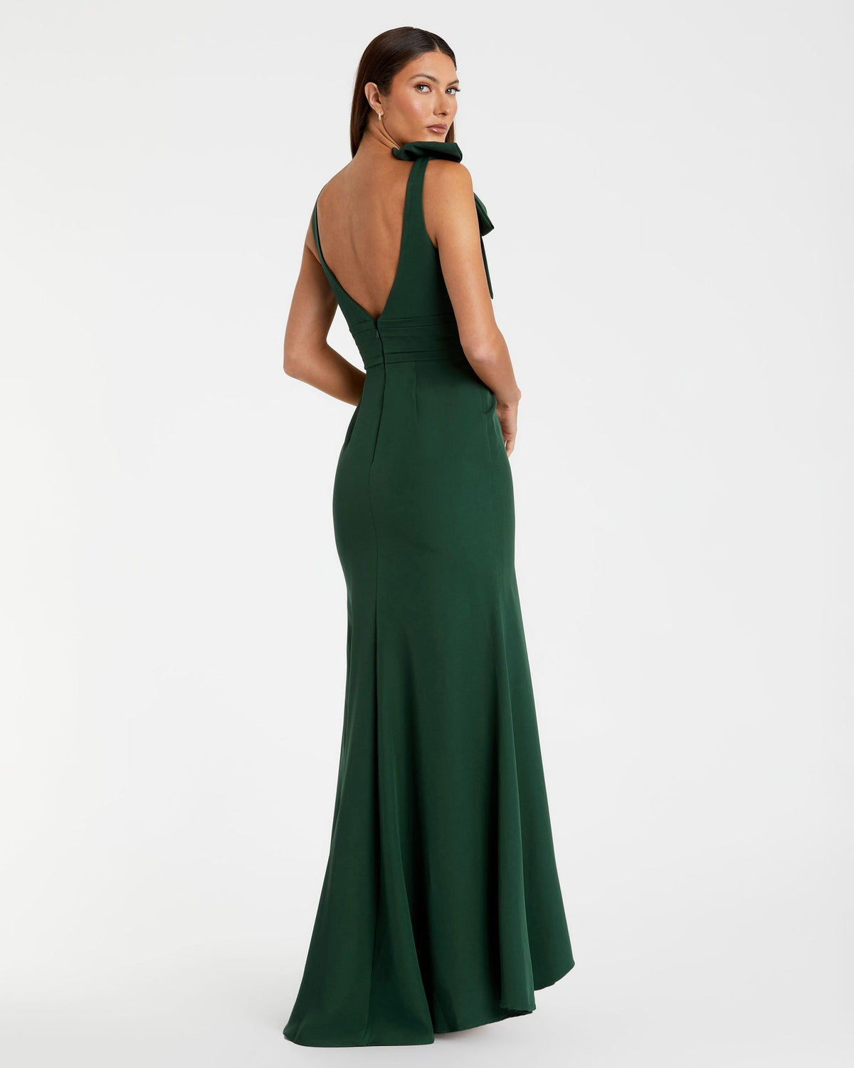 Sleeveless V Neck Bow Detail Mermaid Gown - Emerald