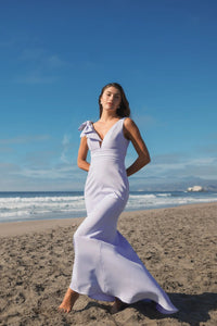 Mac Duggal #49454 lilac sleeveless v neck bow detail mermaid gown