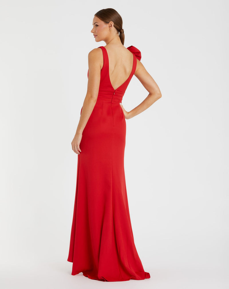 Sleeveless V Neck Bow Detail Mermaid Gown - Royal Blue