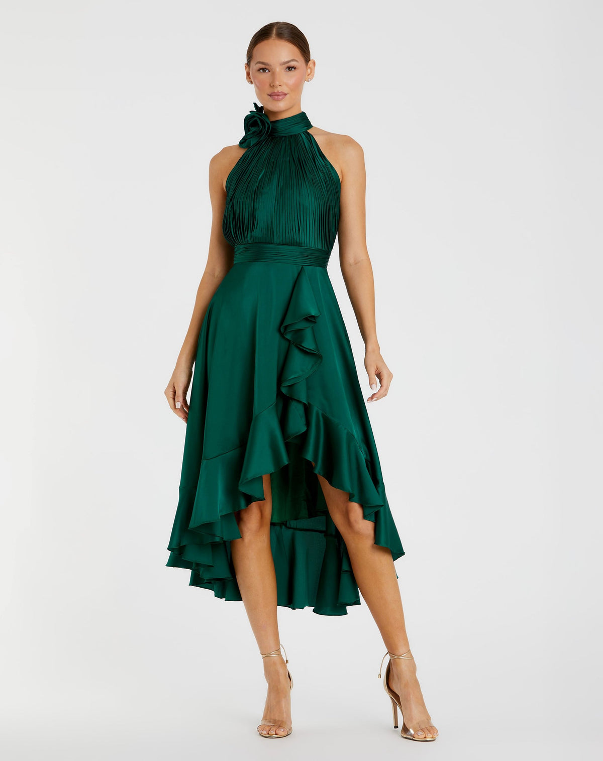 Mac Duggal, Midi Bridesmaids Dress Brown Halter Neck Flower Detail Ruffled Midi Dress #49488 Emerald Green | Shop Bridesmaids Dresses, Prom Dresses, Dresses, Wedding Guest Dresses, and Black Tie Evening Gowns Online Mac Duggal, Midi Bridesmaids Dress Brown Halter Neck Flower Detail Ruffled Midi Dress #49488 Emerald Green | Shop Bridesmaids Dresses, Prom Dresses, Dresses, Wedding Guest Dresses, and Black Tie Evening Gowns Online