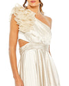 Asymmetric Ruffled One Shoulder Gown - Rose