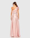 Asymmetric Ruffled One Shoulder Gown - Rose