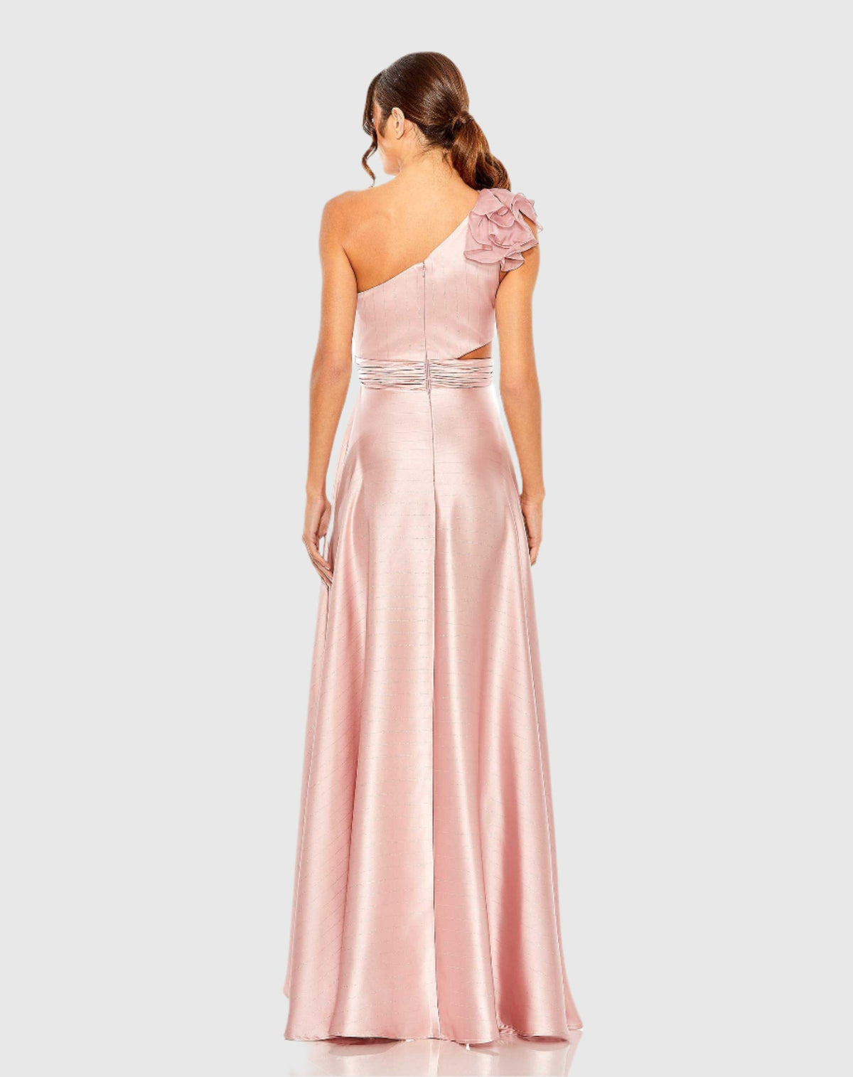 Asymmetric Ruffled One Shoulder Gown - Rose
