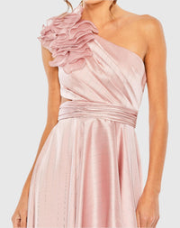 Asymmetric Ruffled One Shoulder Gown - Rose