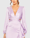 Cut out asymmetric ruffle gown - Pistachio