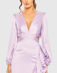 Cut out asymmetric ruffle gown - Pistachio