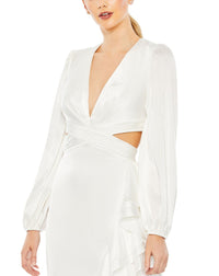 Cut out asymmetric ruffle gown - Pistachio