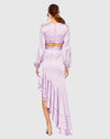 Cut out asymmetric ruffle gown - Pistachio