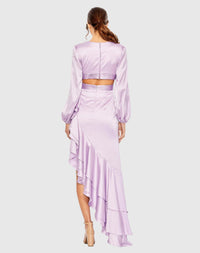 Cut out asymmetric ruffle gown - Pistachio