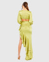 Cut out asymmetric ruffle gown - Pistachio