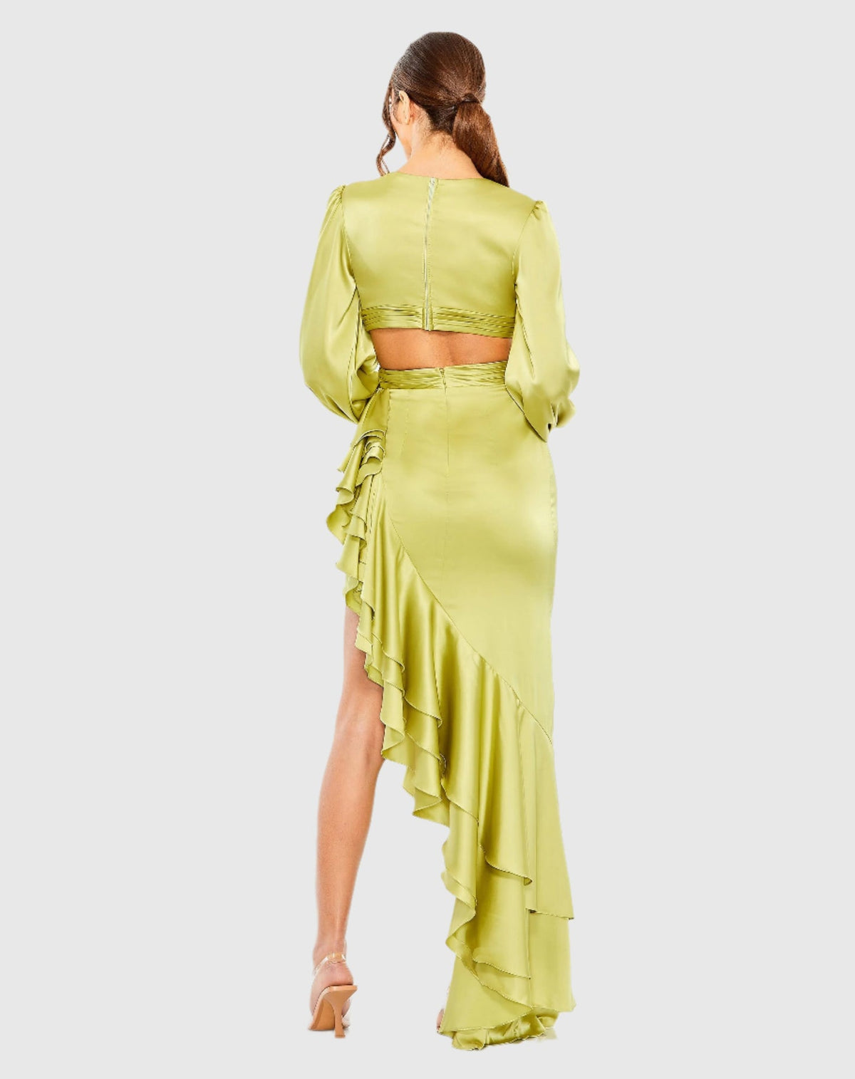 Cut out asymmetric ruffle gown - Pistachio