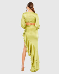 Cut out asymmetric ruffle gown - Pistachio