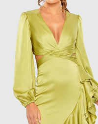 Cut out asymmetric ruffle gown - Pistachio