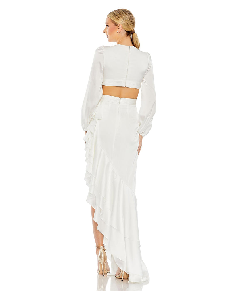 Cut out asymmetric ruffle gown - Pistachio