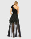 One Shoulder Ruffle Hi-Lo Gown -Black