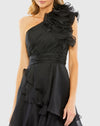 One Shoulder Ruffle Hi-Lo Gown -Black