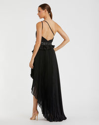 Pleated One Shoulder Asymmetrical Ruffle Hem Gown - Butter
