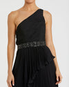 Pleated One Shoulder Asymmetrical Ruffle Hem Gown - Butter