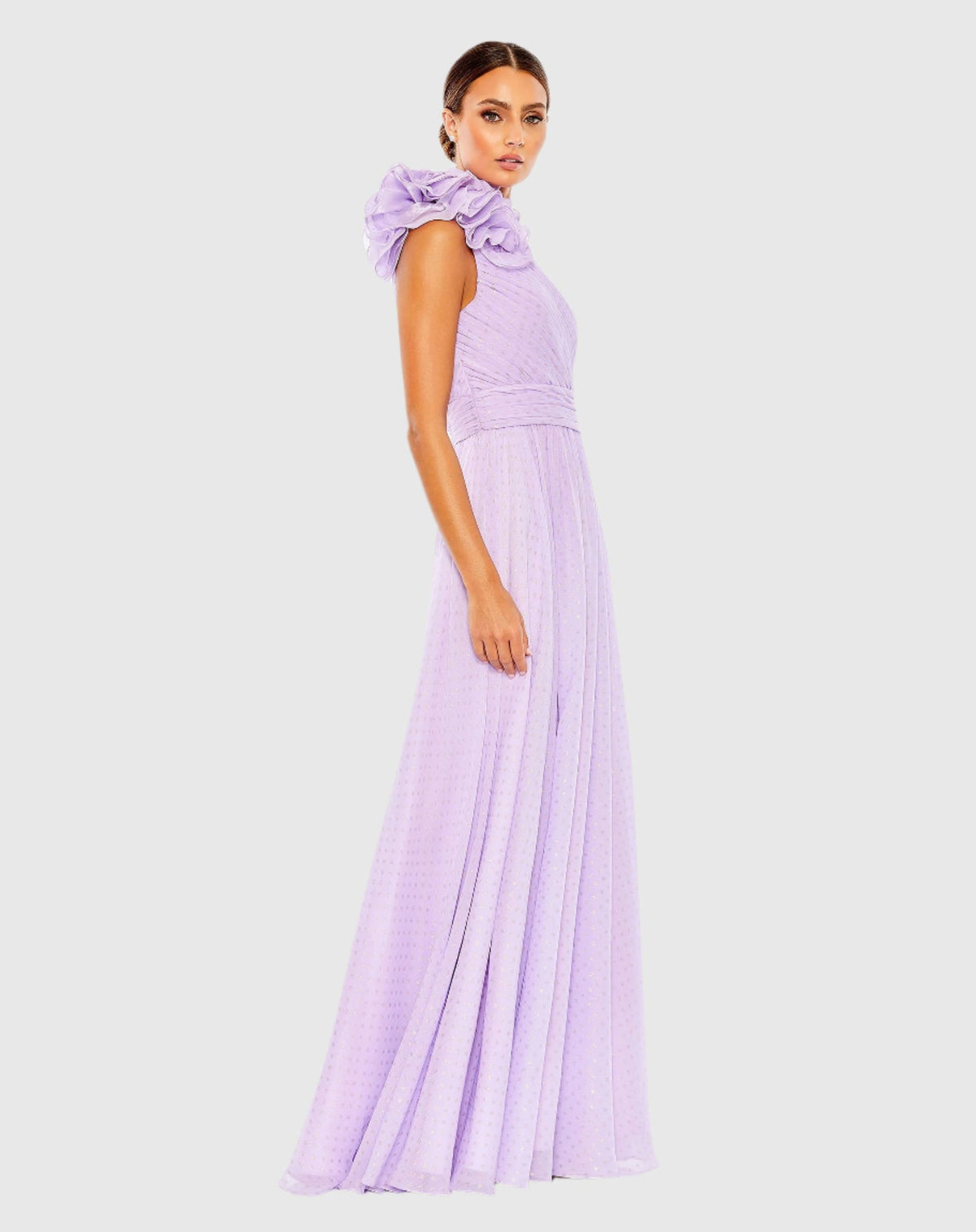 Polka Dot Ruffled One Shoulder Gown - Tangerine