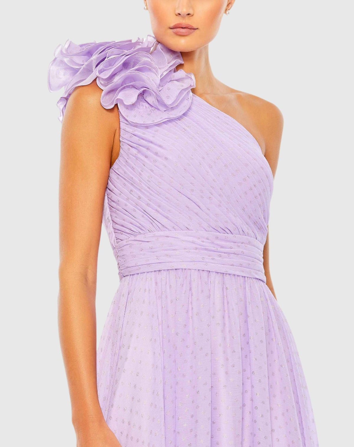 Polka Dot Ruffled One Shoulder Gown - Tangerine