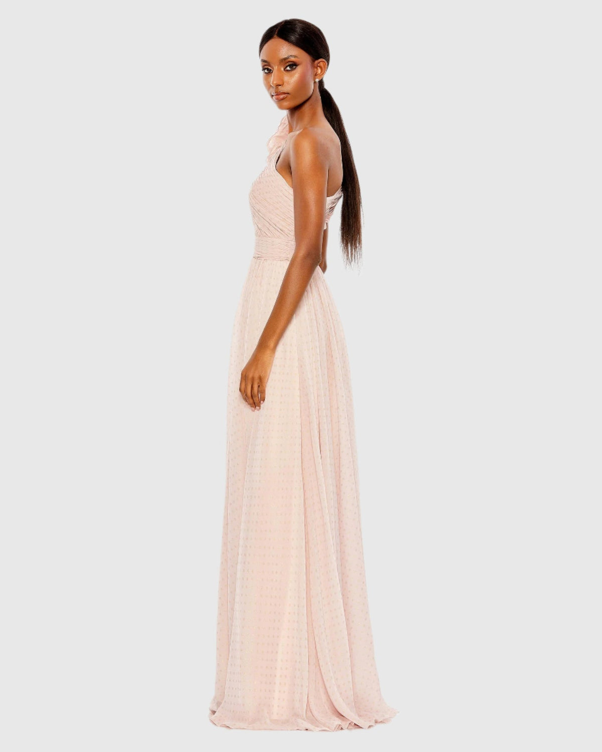 Polka Dot Ruffled One Shoulder Gown - Tangerine