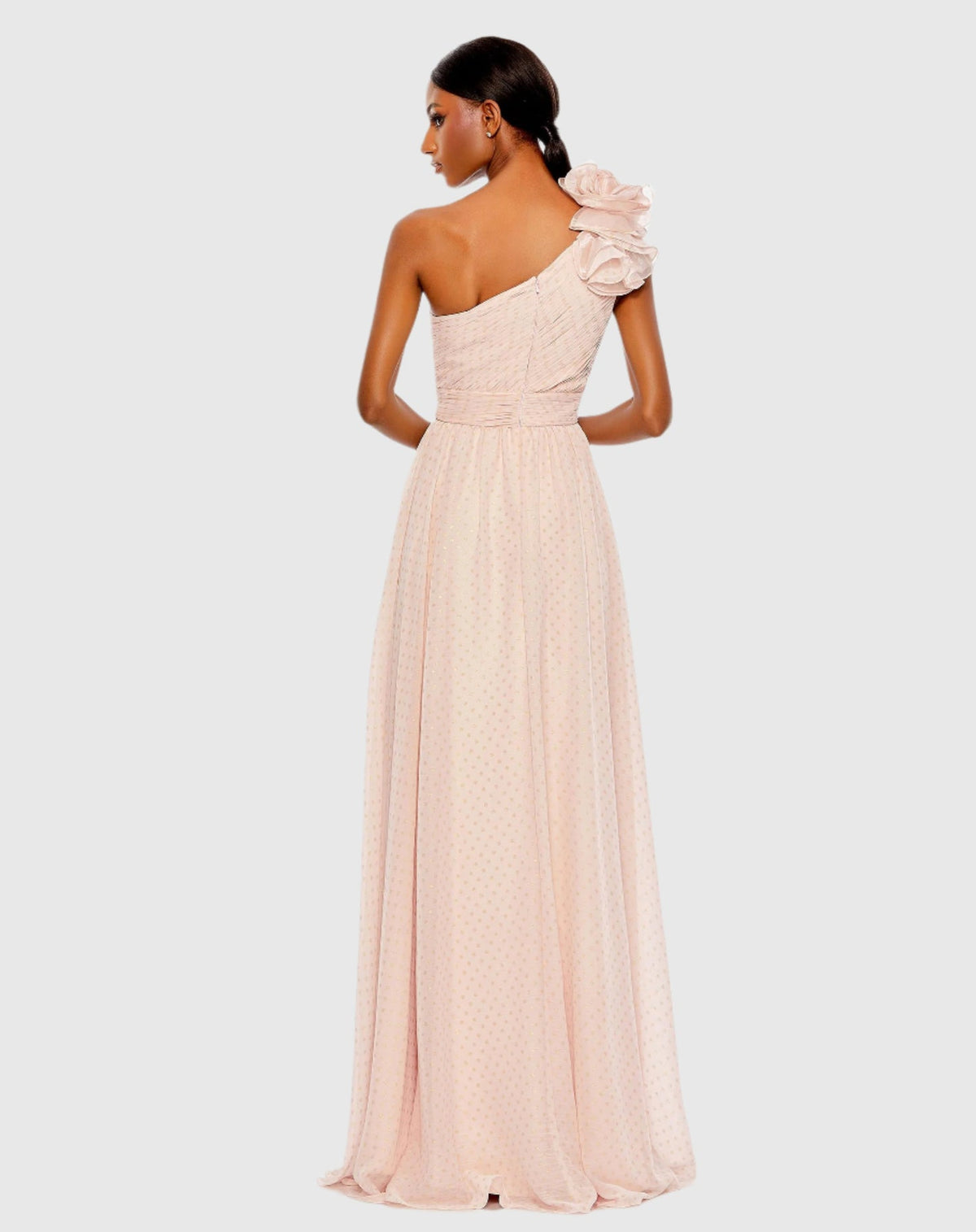 Polka Dot Ruffled One Shoulder Gown - Tangerine