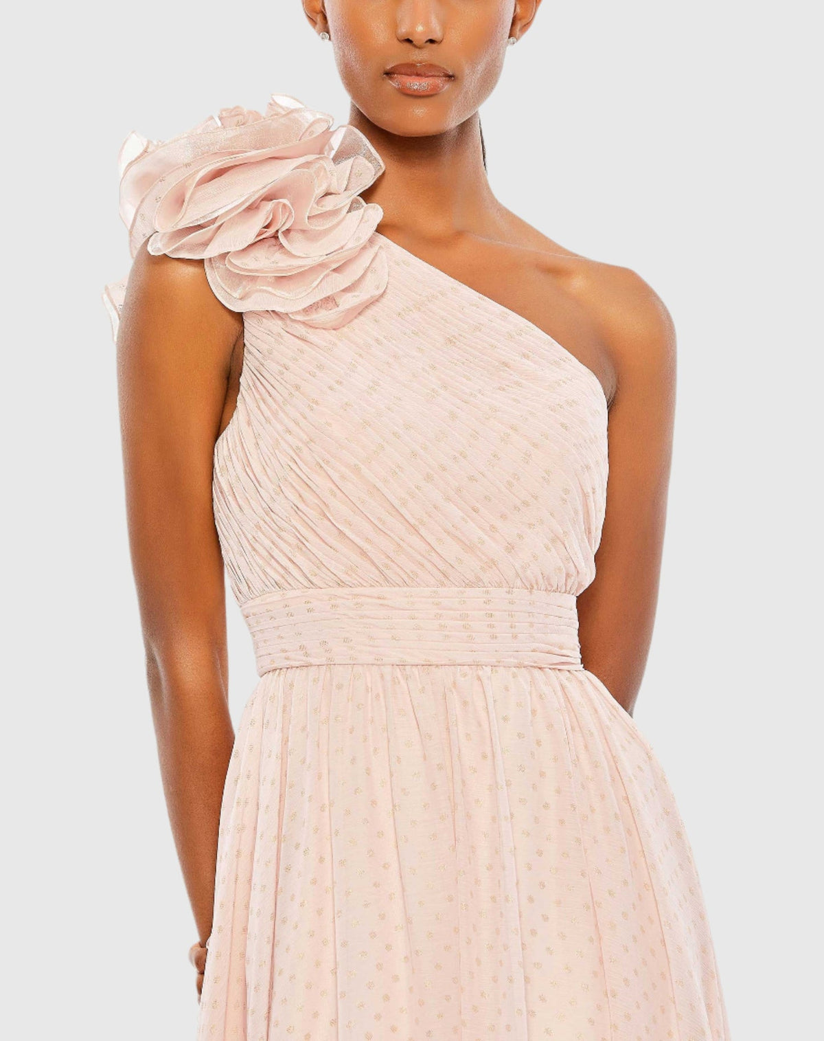 Polka Dot Ruffled One Shoulder Gown - Porcelain