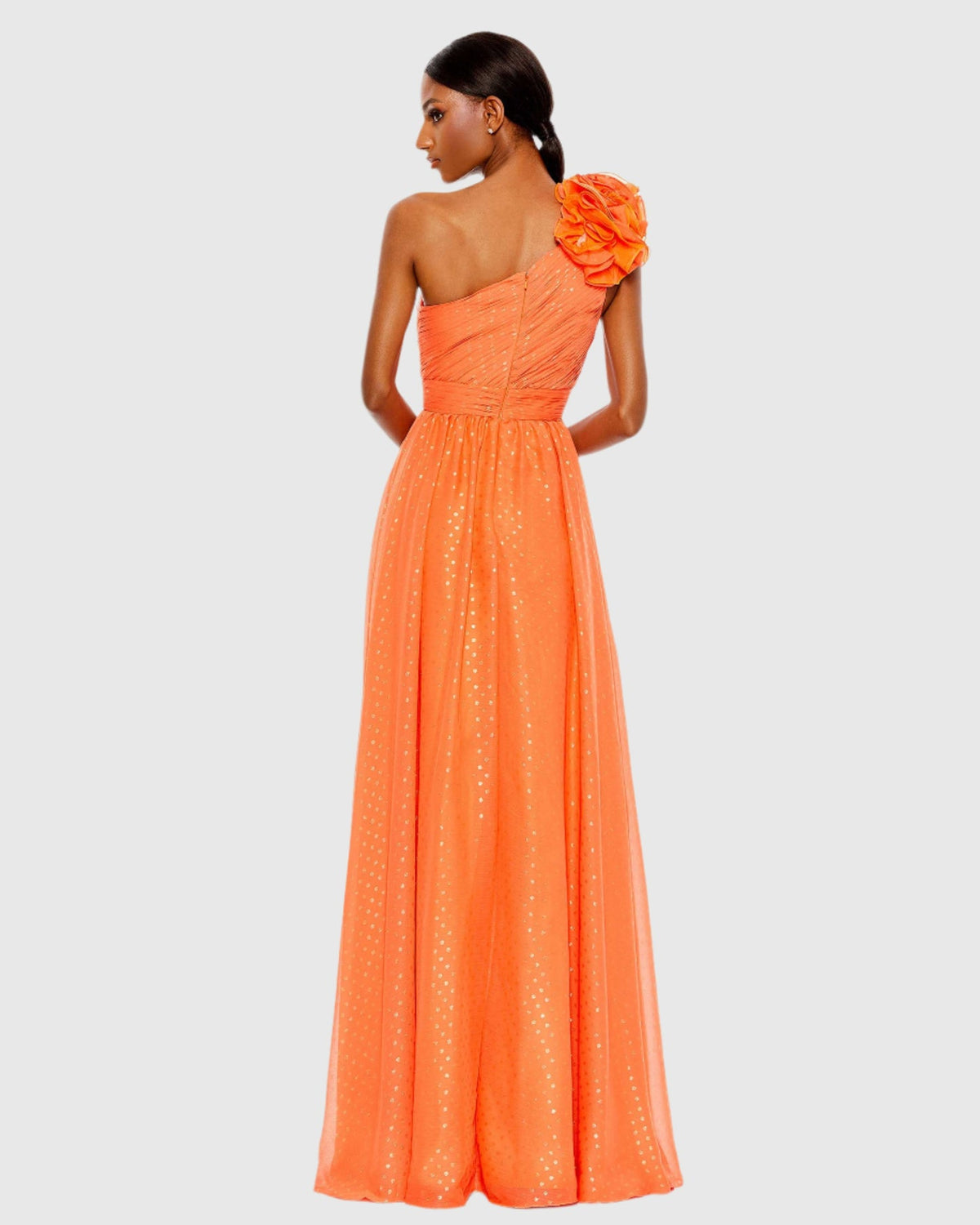 Polka Dot Ruffled One Shoulder Gown - Tangerine