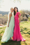 Pleated Ruffle Cap Sleeve Dress - Fuschia
