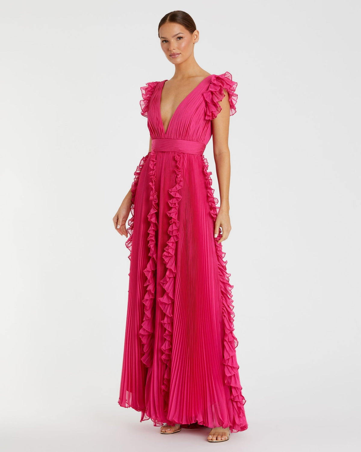 Pleated Ruffle Cap Sleeve Dress - Lilac