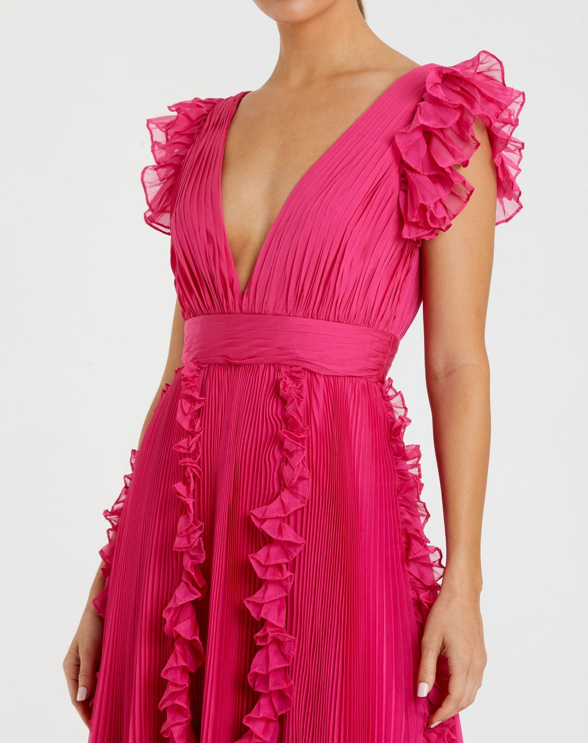 Pleated Ruffle Cap Sleeve Dress - Lilac