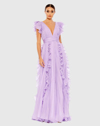 Pleated Ruffle Cap Sleeve Dress - Marigold