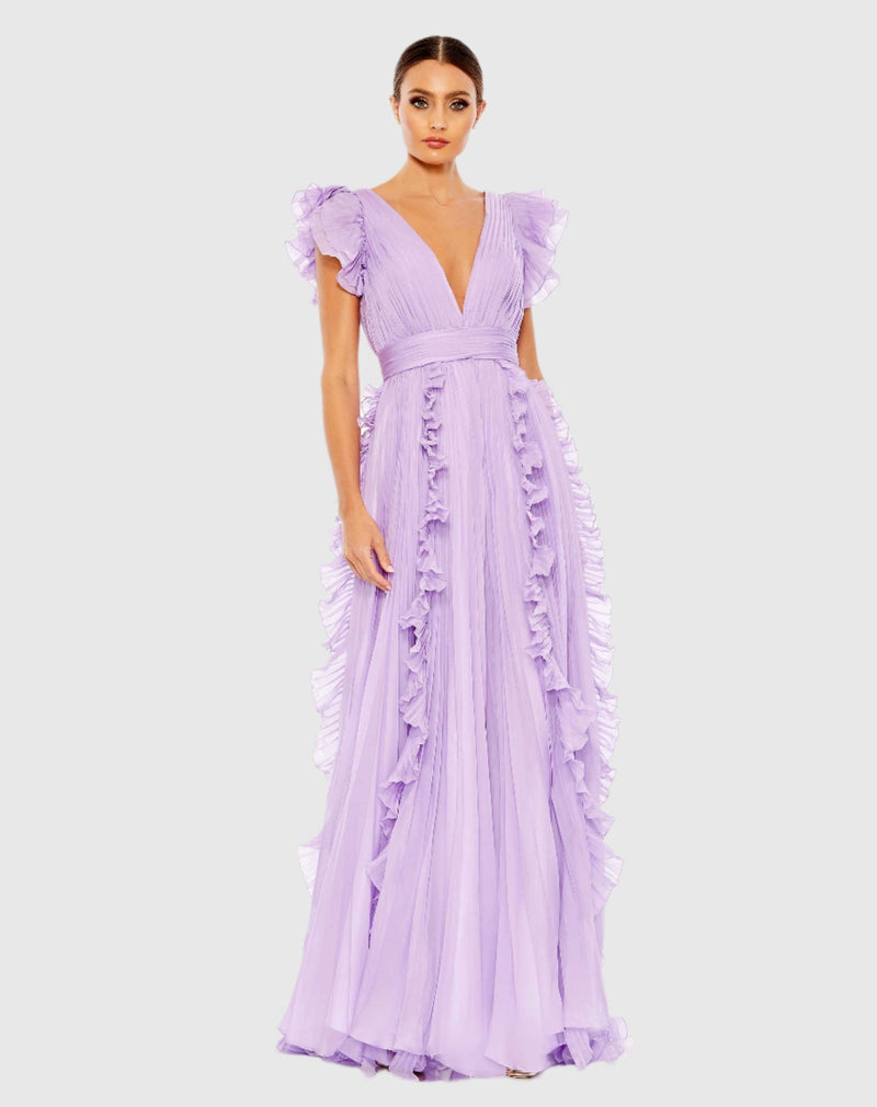 Pleated Ruffle Cap Sleeve Dress - Marigold