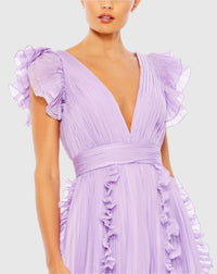 Pleated Ruffle Cap Sleeve Dress - Marigold