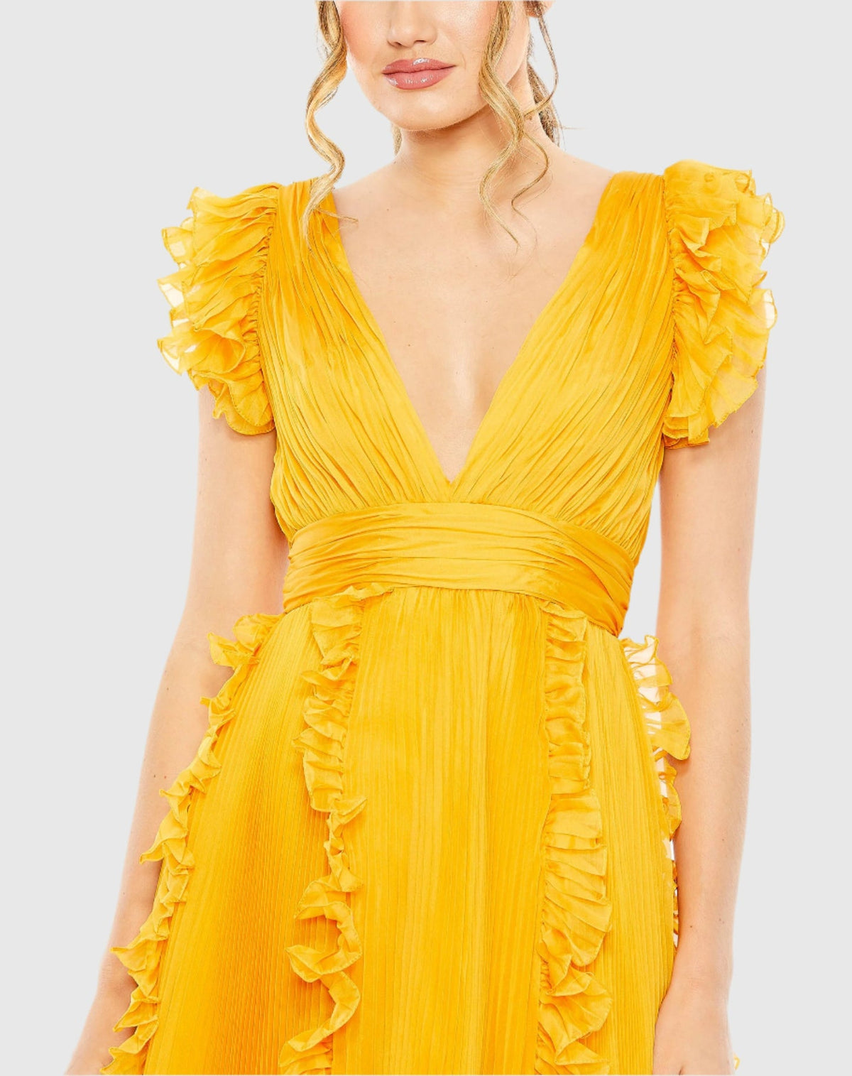 Pleated Ruffle Cap Sleeve Dress - Marigold