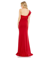 Mac Duggal, ONE SHOULDER DRAPED TRUMPET GOWN, Style #49547, red back view