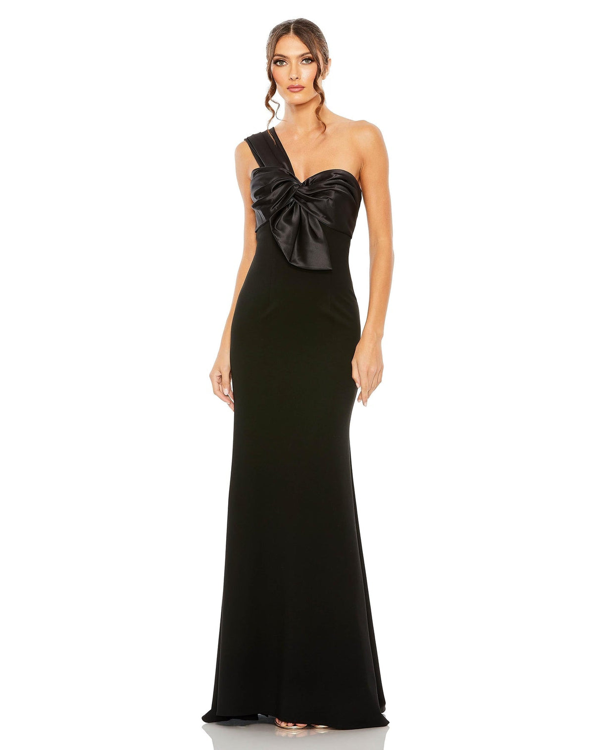 Mac Duggal, ONE SHOULDER DRAPED TRUMPET GOWN, Style #49547, black