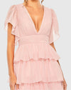 Flutter Sleeve Ruffle Tiered Gown - Petal Pink