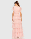 Flutter Sleeve Ruffle Tiered Gown - Petal Pink